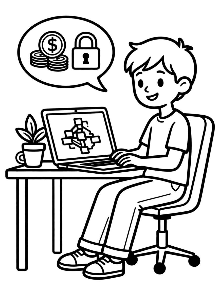 A blockchain developer explaining cryptocurrency