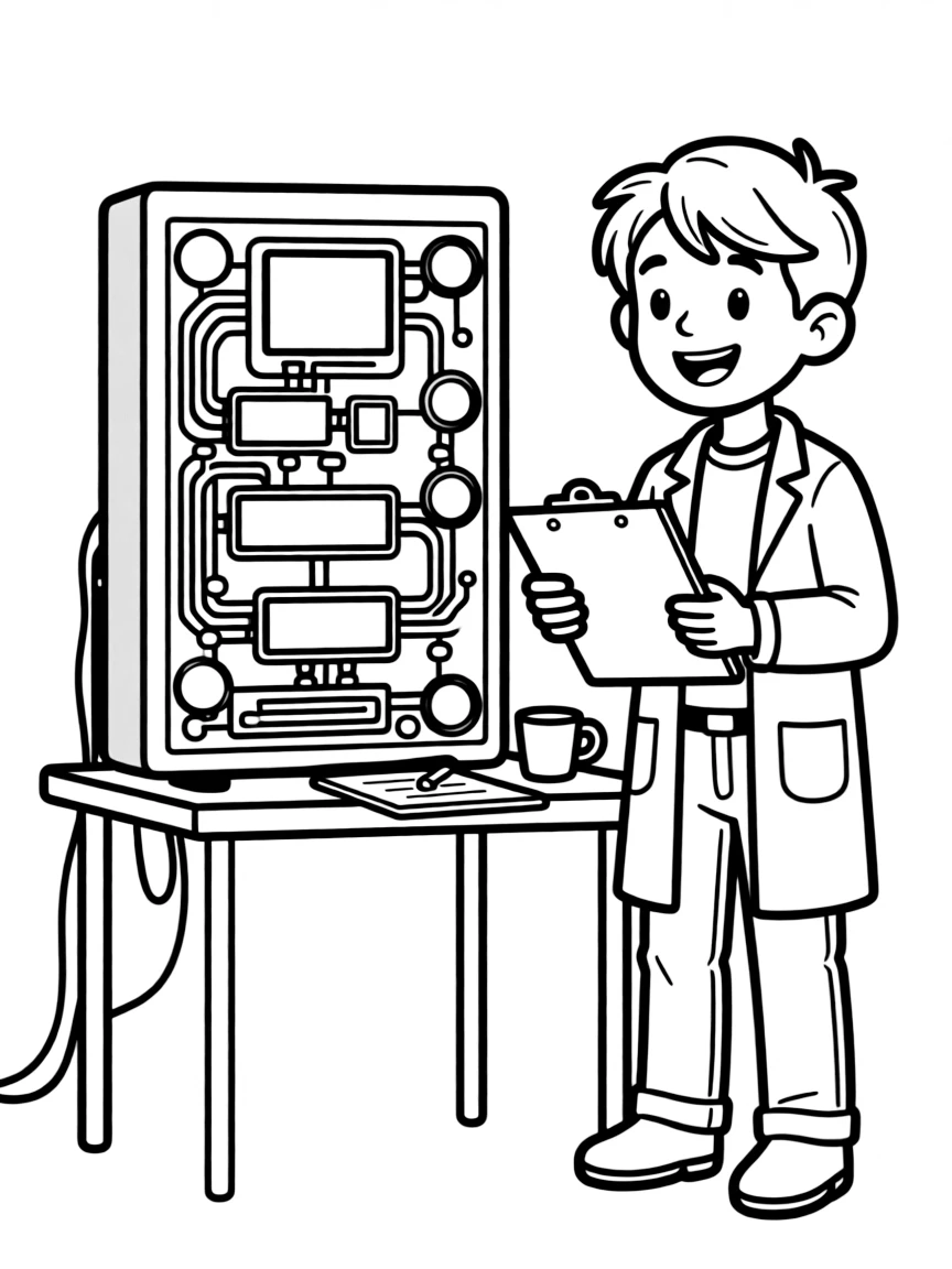 A quantum computing researcher at a quantum computer