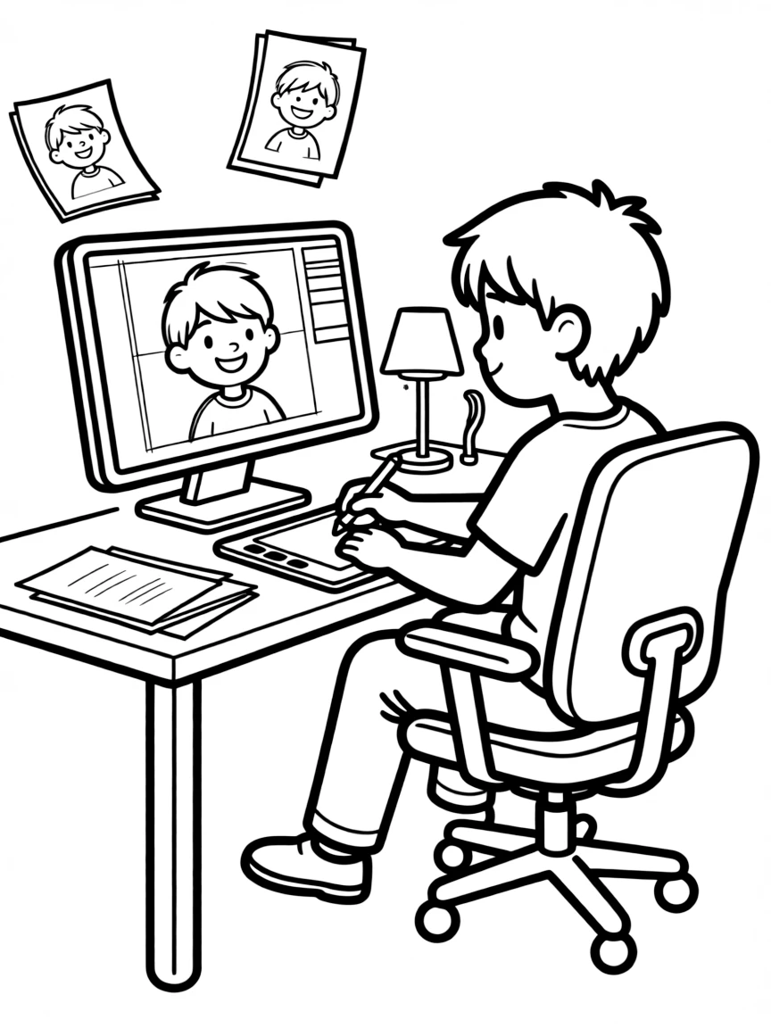 A digital animator creating characters on a computer