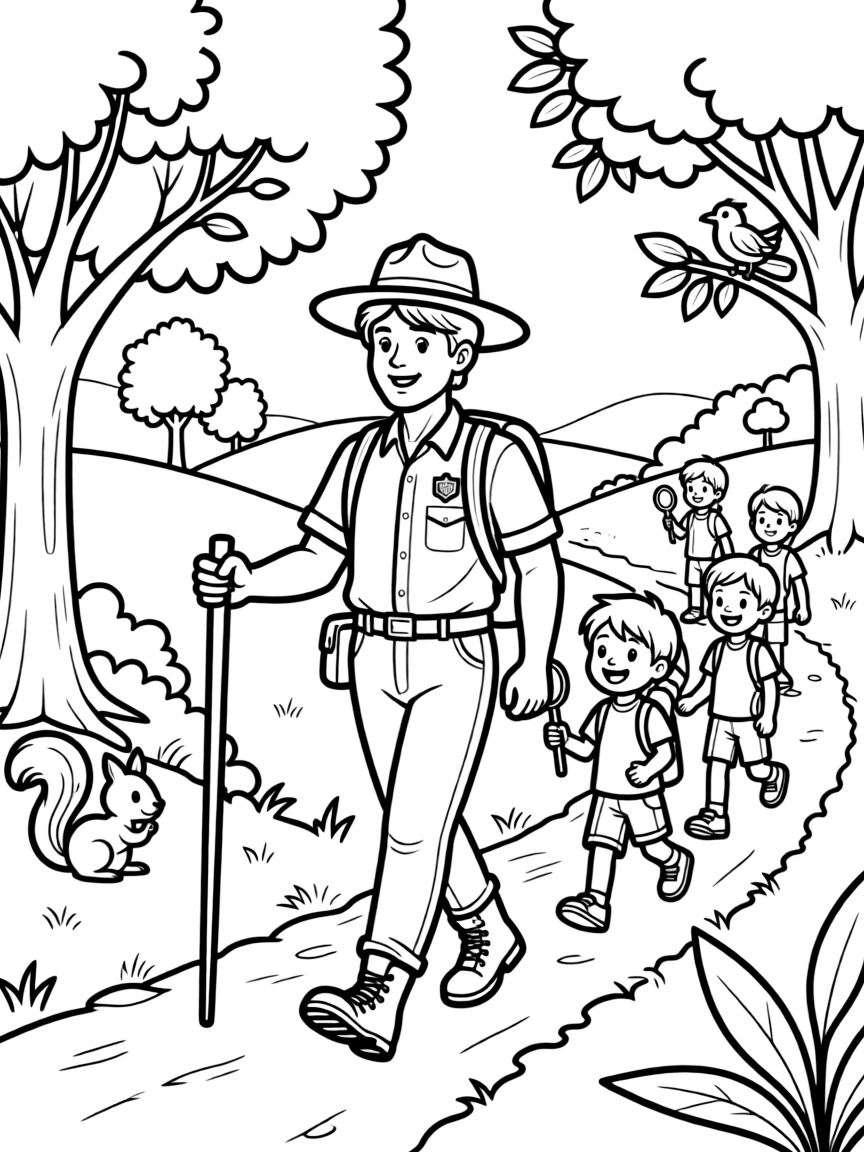 A park ranger leading a nature hike