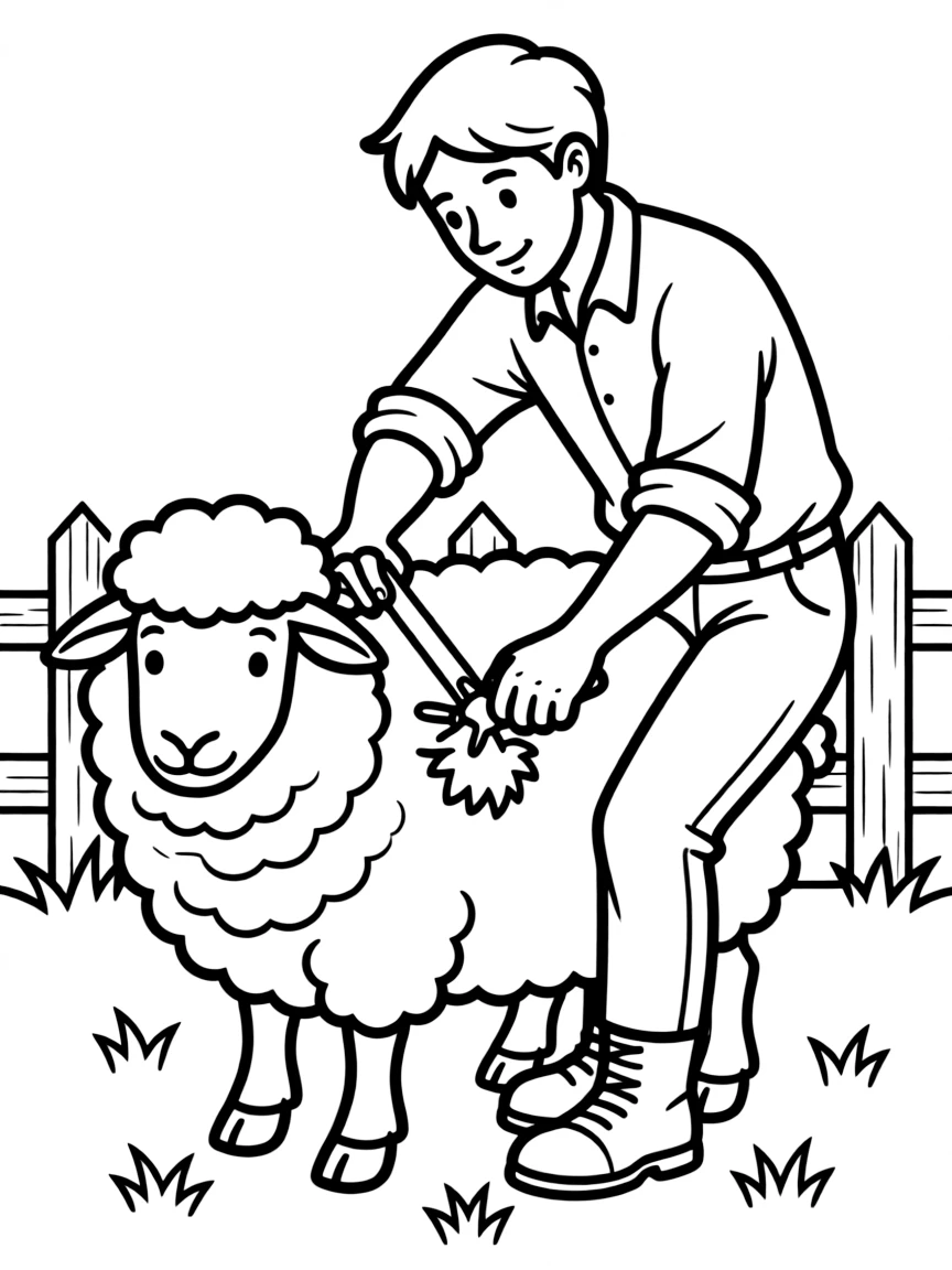 A sheep shearer shearing a sheep