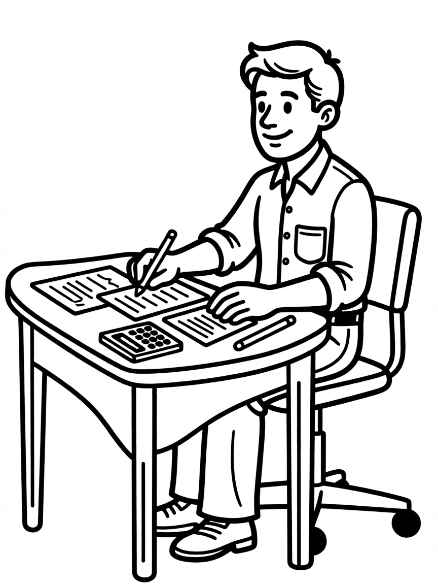 An accountant calculating taxes at a desk