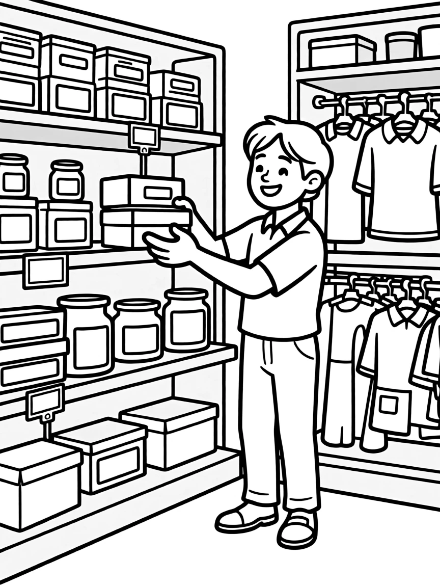 A store manager arranging merchandise displays