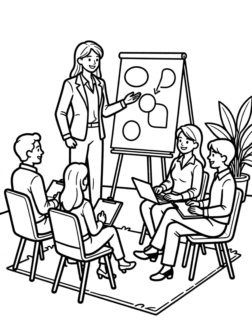 A marketing executive presenting to a team