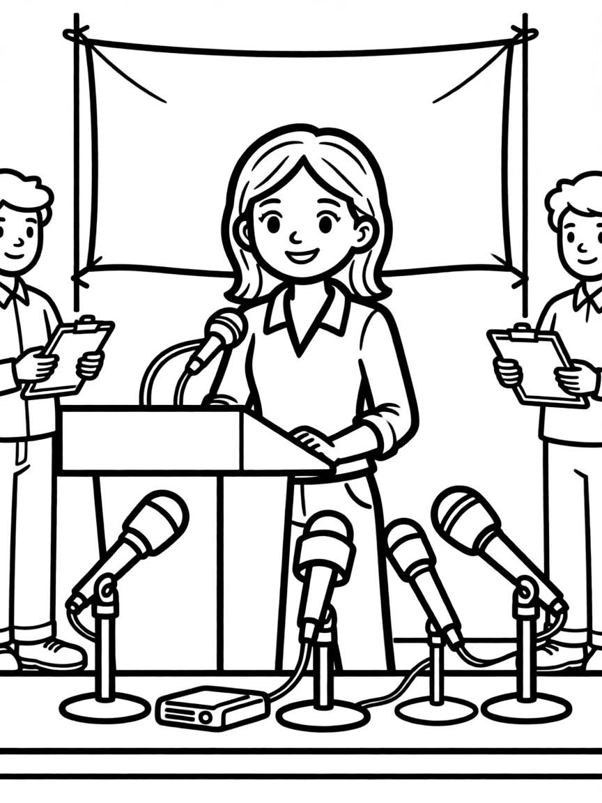 A public relations specialist at a press conference