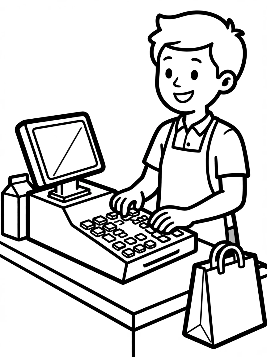 A cashier ringing up purchases at a register