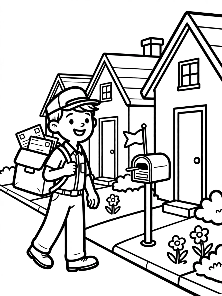A postal worker delivering mail to houses