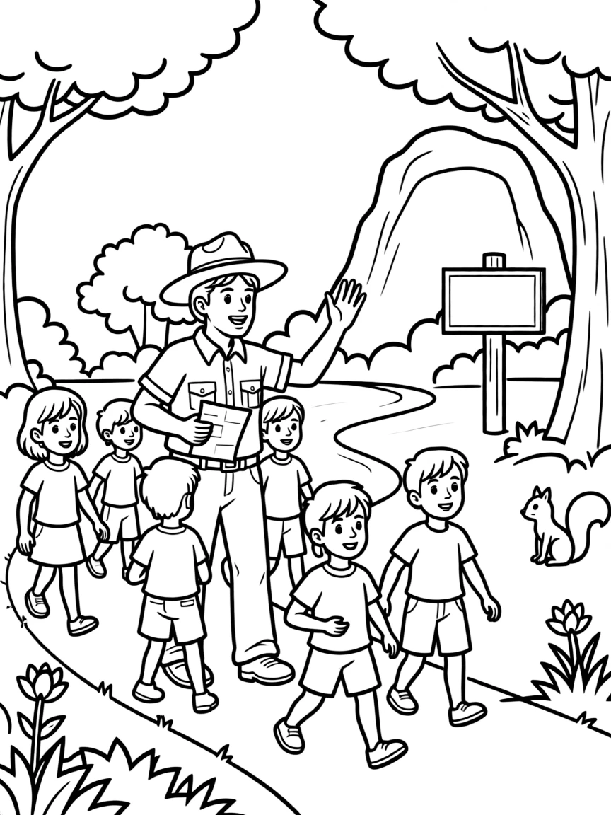 A park ranger leading a tour through a national park