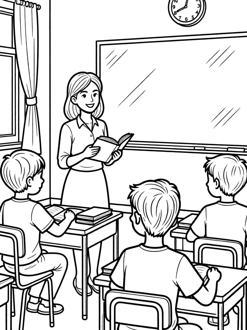A literature teacher discussing a book with students