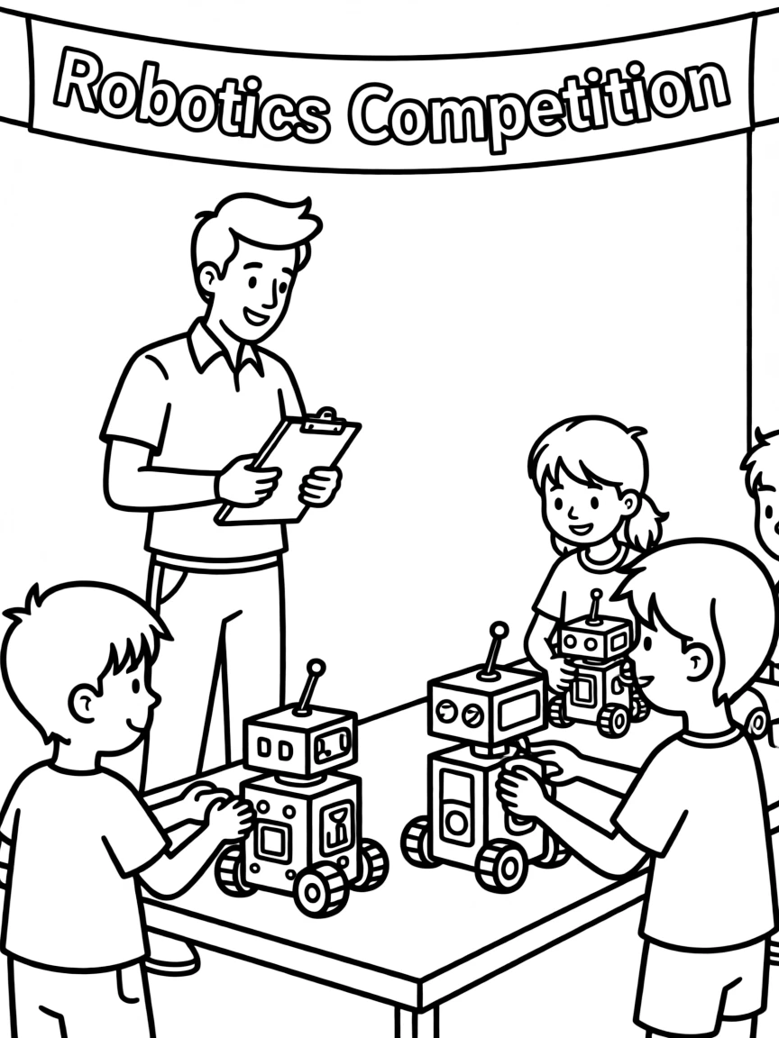 A robotics coach overseeing a student competition