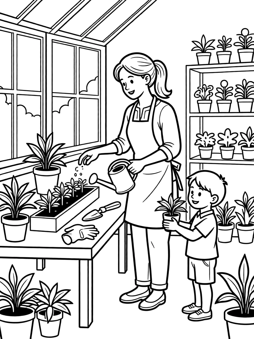 A agricultural education teacher in a school greenhouse
