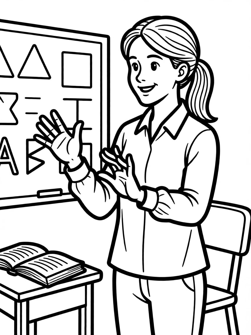 A special education teacher using sign language