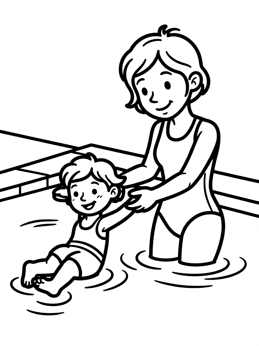 A swim instructor teaching a child to swim