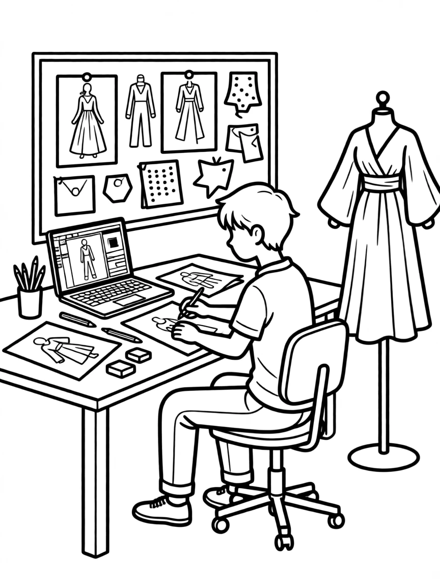 A digital fashion designer creating clothes for avatars