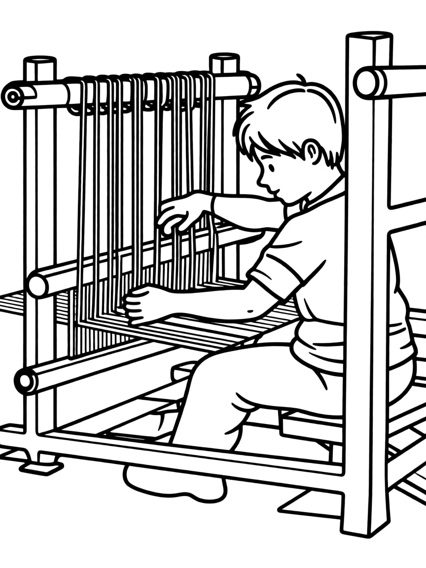 A weaver working at a traditional loom