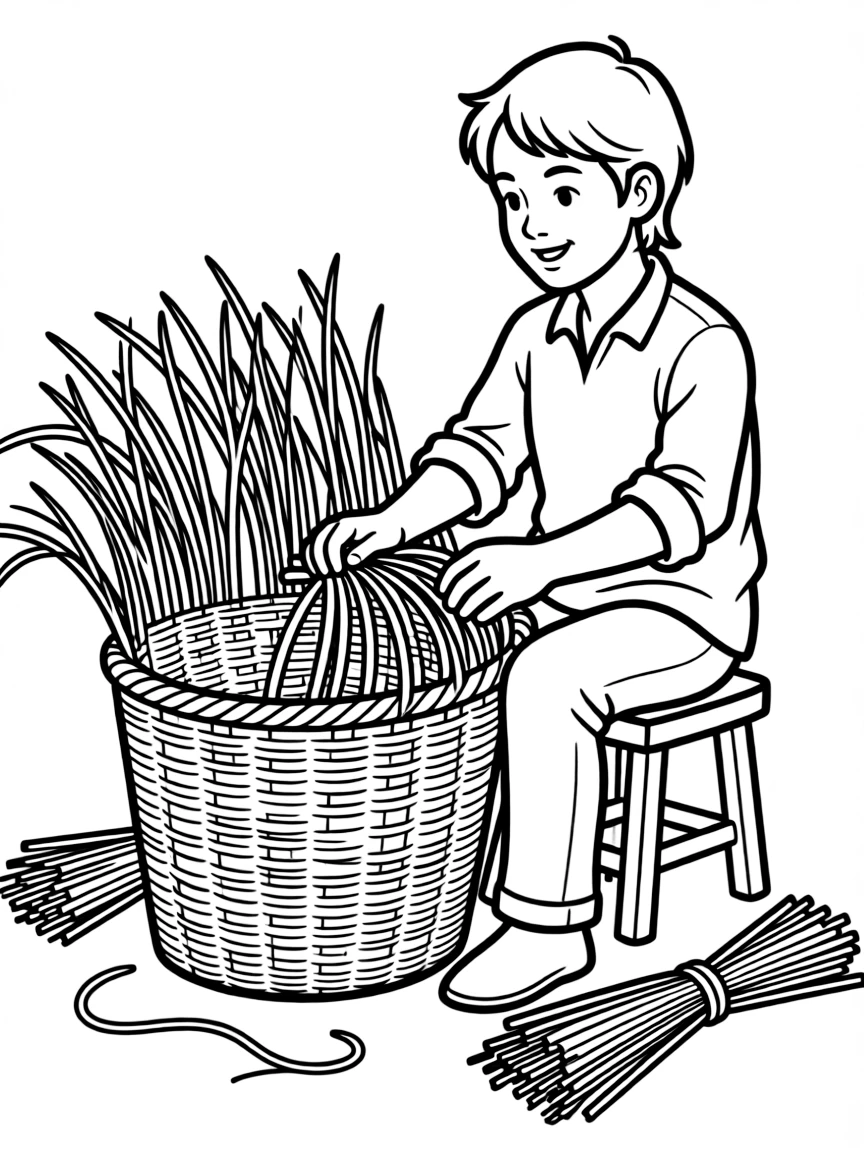 A basket weaver creating a woven basket