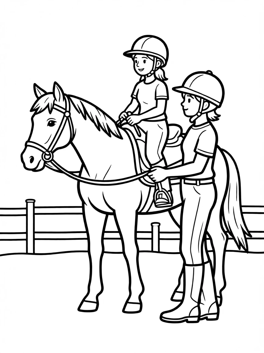 A horseback riding instructor leading a lesson