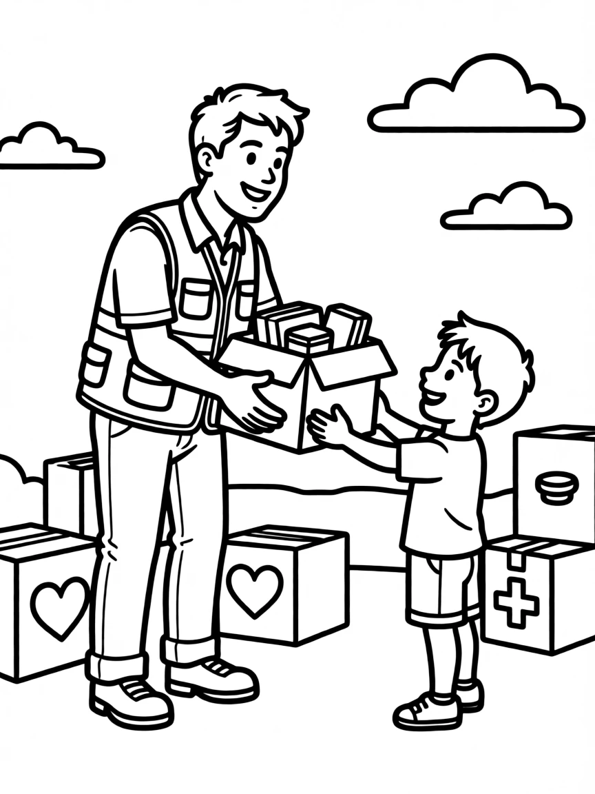 A disaster relief worker distributing supplies