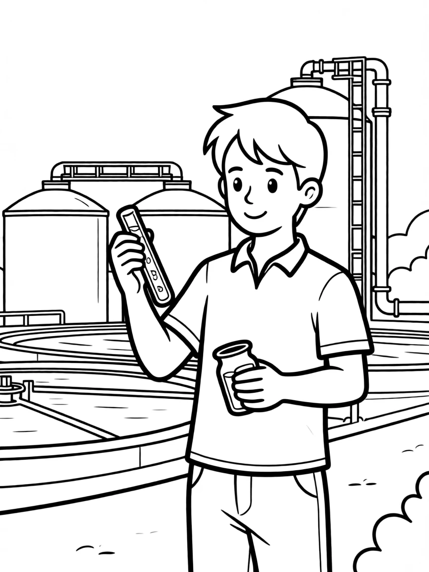 A water treatment plant operator checking water quality