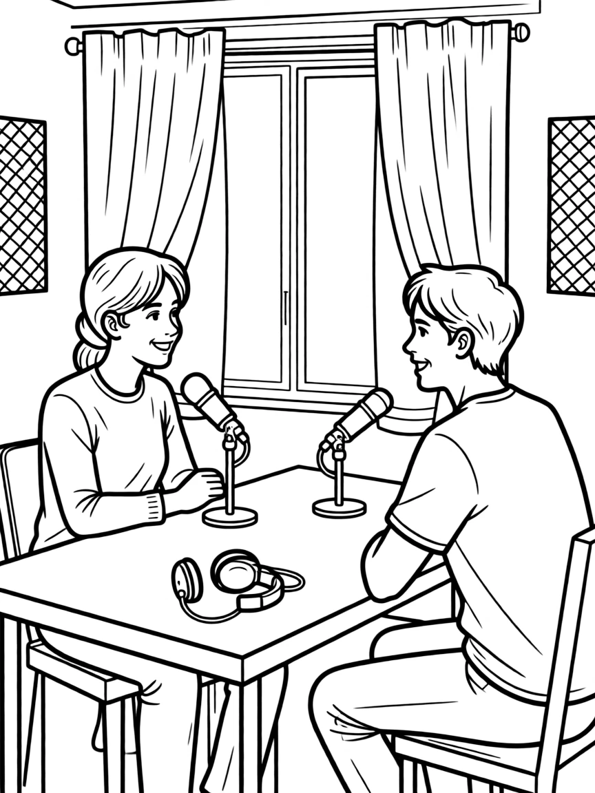 A podcast host interviewing a guest