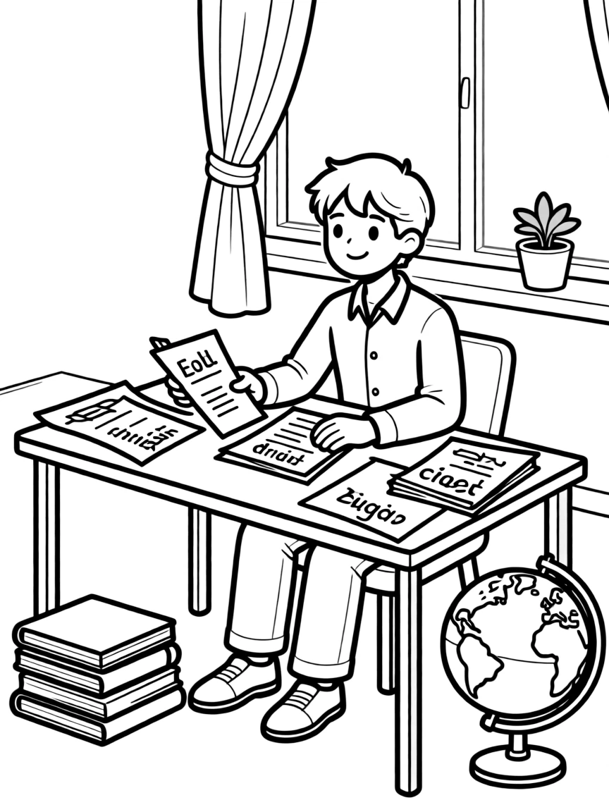 A translator working with documents in multiple languages