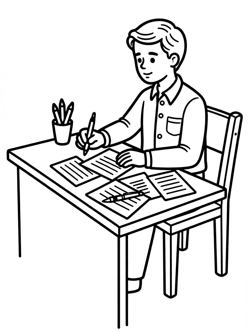 A speech writer at a desk with drafts