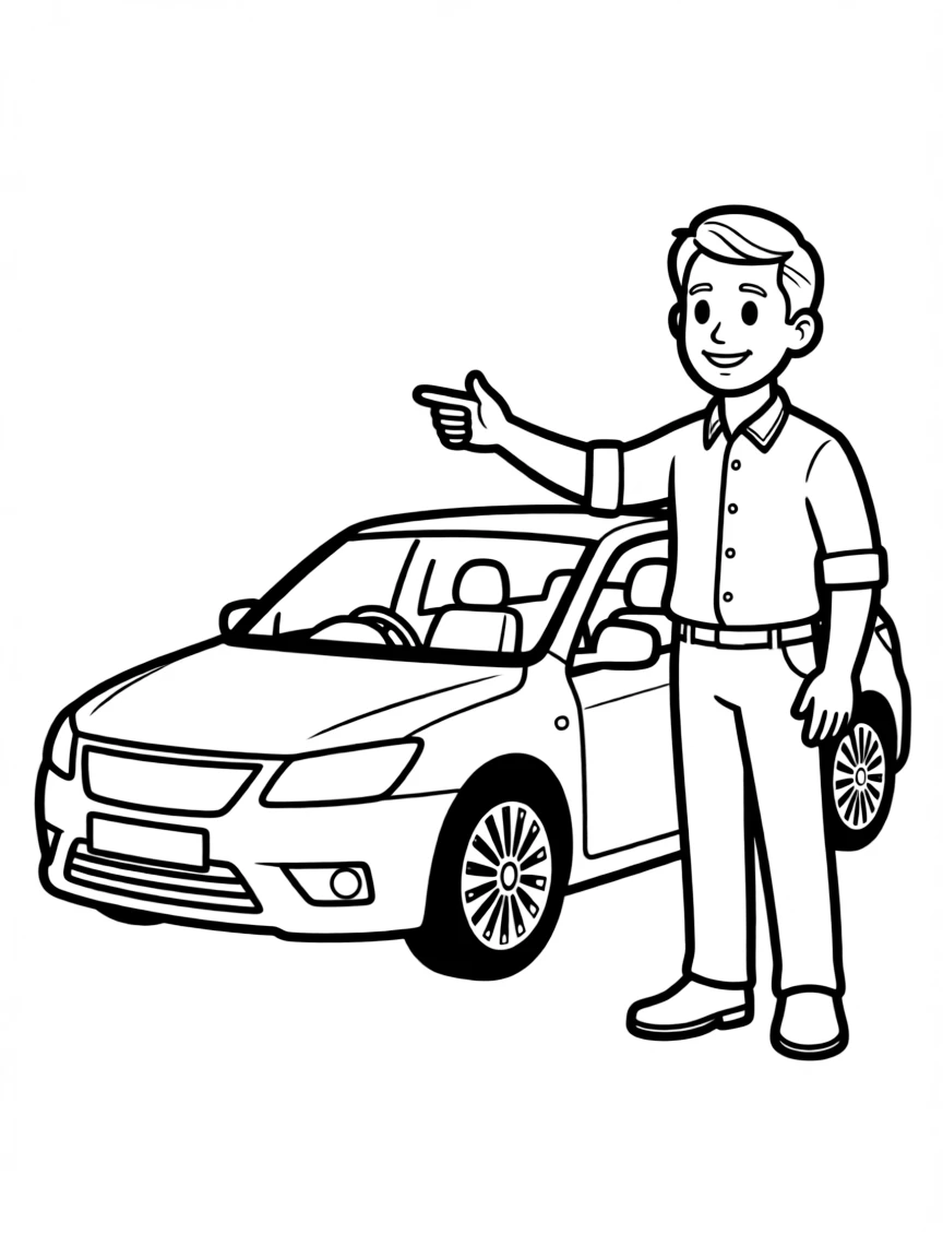A car salesperson showing features of a new car