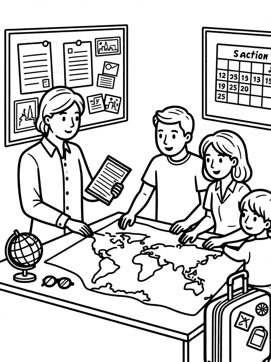 A travel agent planning a vacation for clients