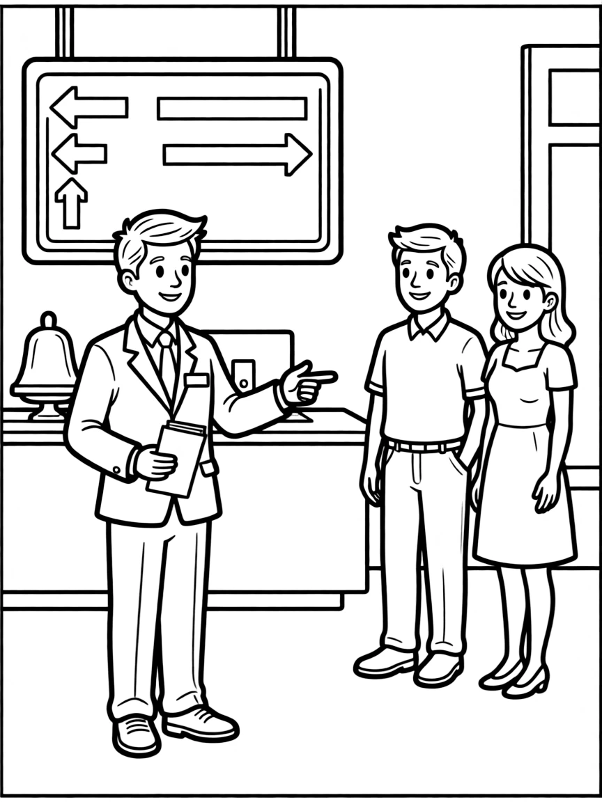 A hotel concierge giving directions to guests