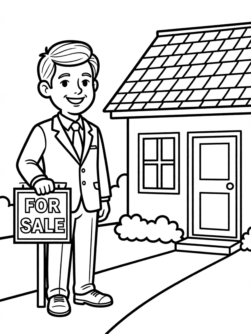 A real estate agent placing a "For Sale" sign