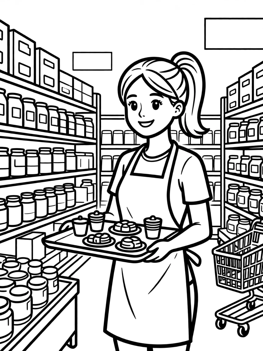 A food demonstrator offering samples in a grocery store