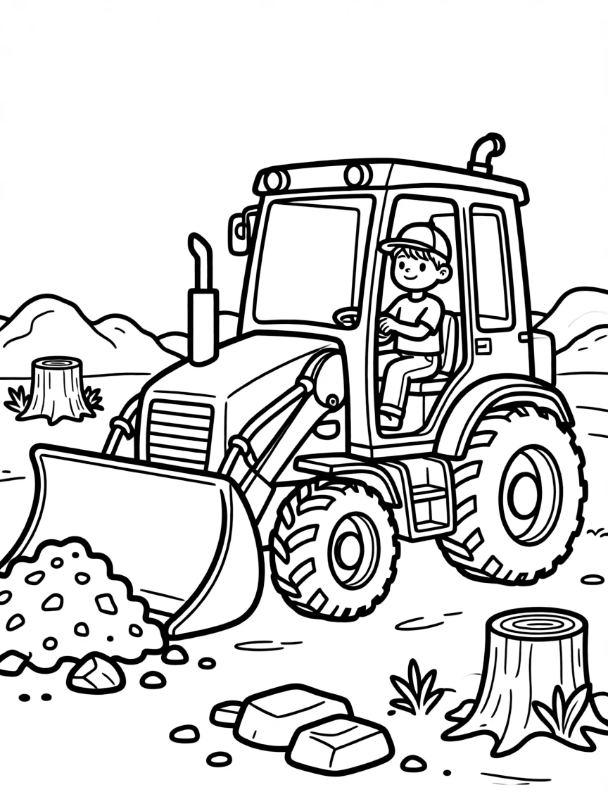 A bulldozer operator clearing land at a construction site