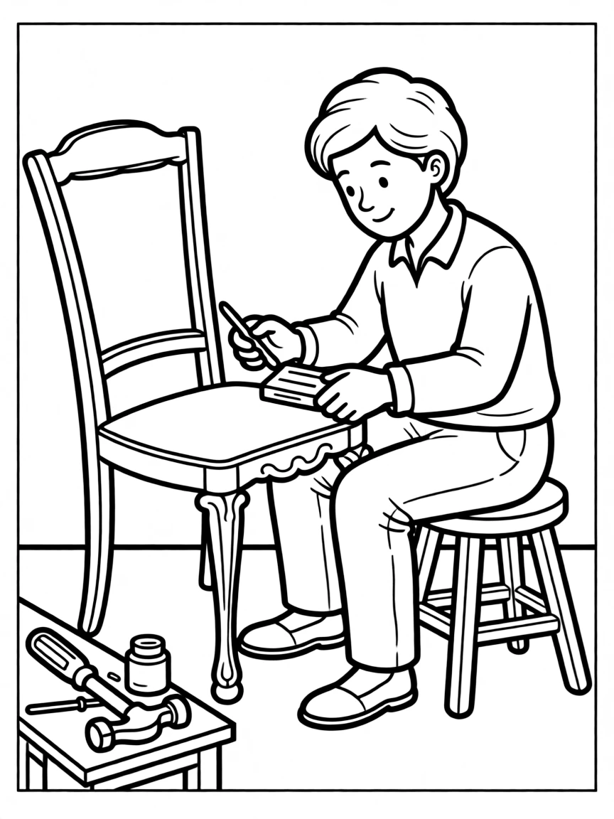 A furniture restorer repairing an antique chair