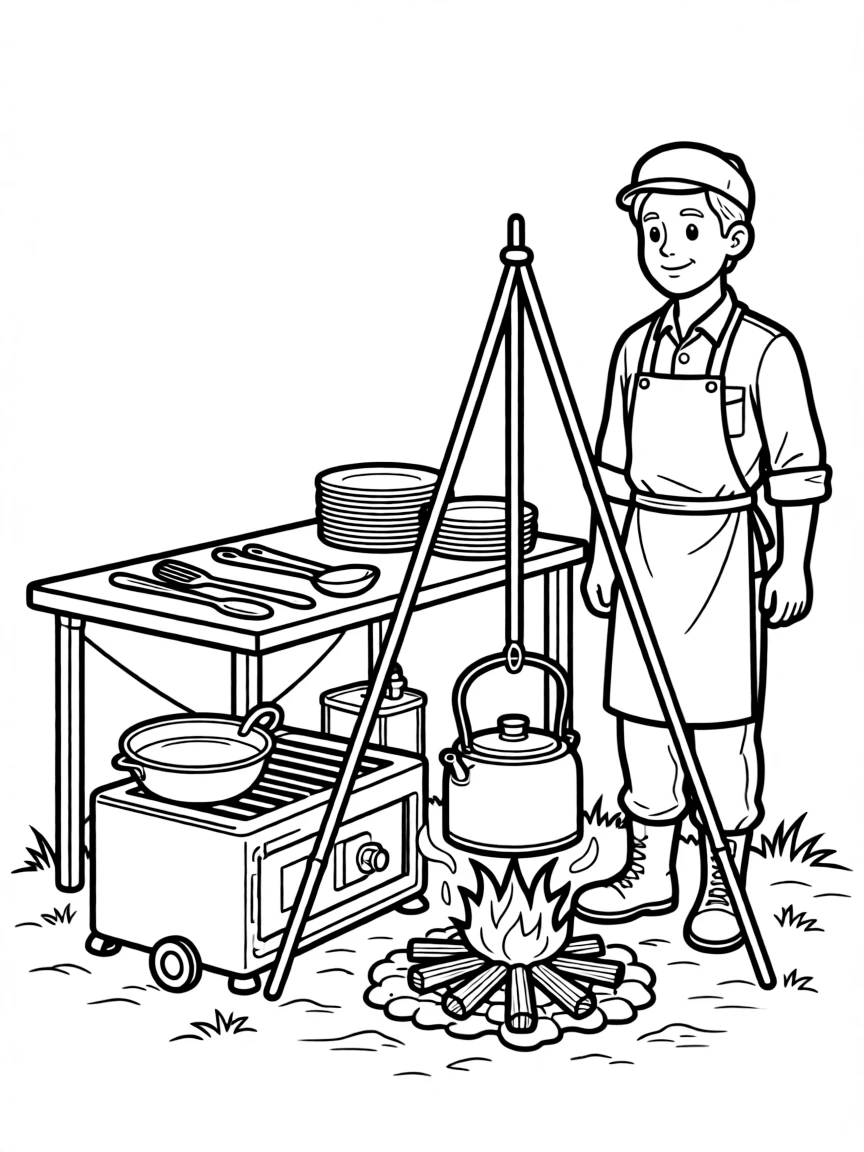 A military cook preparing meals in a field kitchen