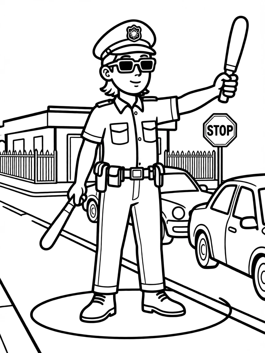 A military police officer directing traffic on a base