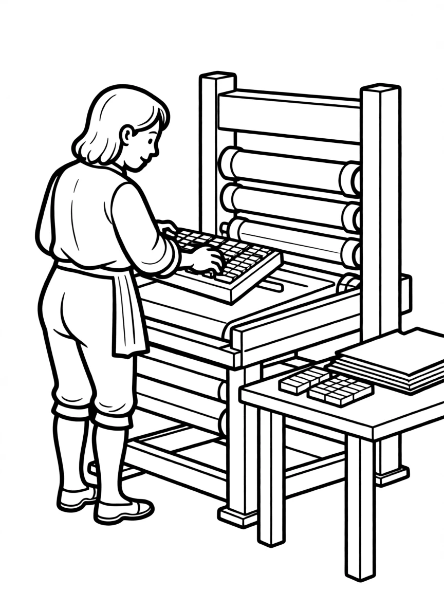 A colonial printer setting type for a newspaper