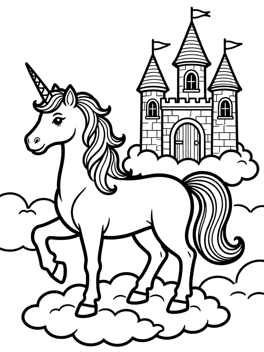 Unicorn and castle in the clouds
