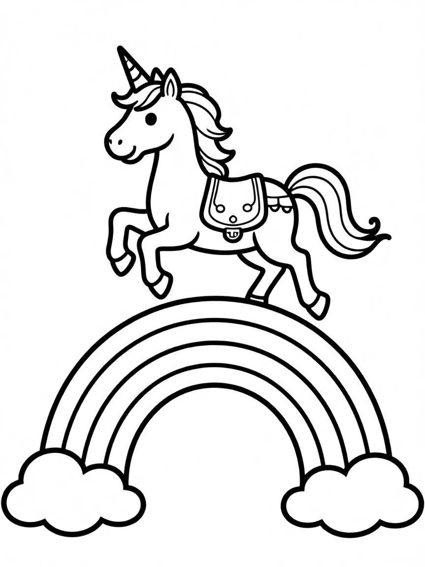 Unicorn jumping over a rainbow