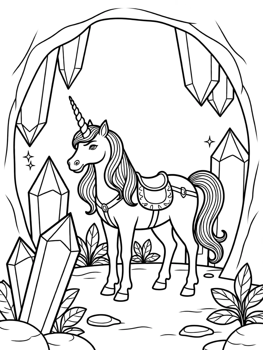 Unicorn in a crystal cave
