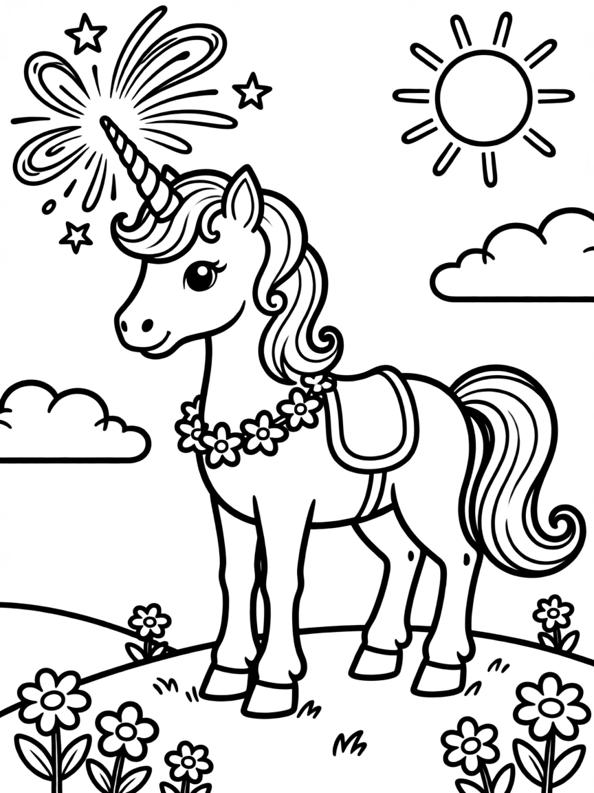Unicorn with magical powers glowing