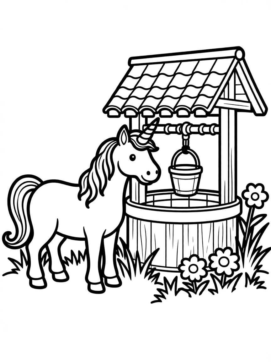 Unicorn near a wishing well
