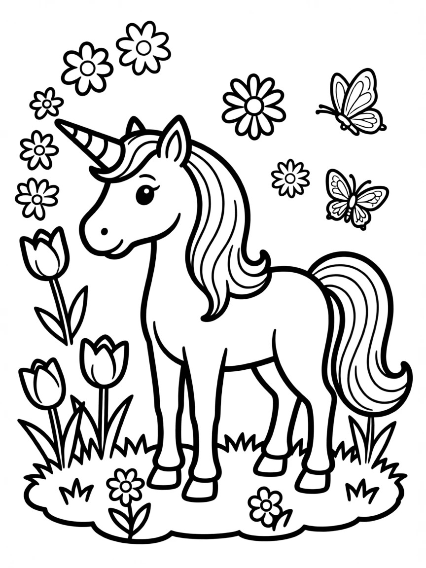 Unicorn creating spring flowers