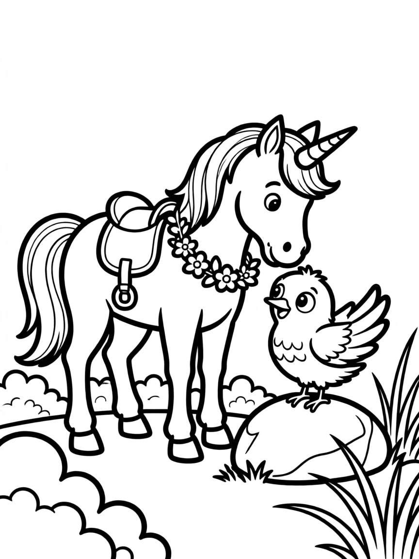 Unicorn helping a lost bird