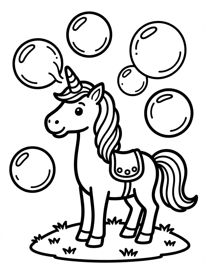 Unicorn blowing rainbow bubbles