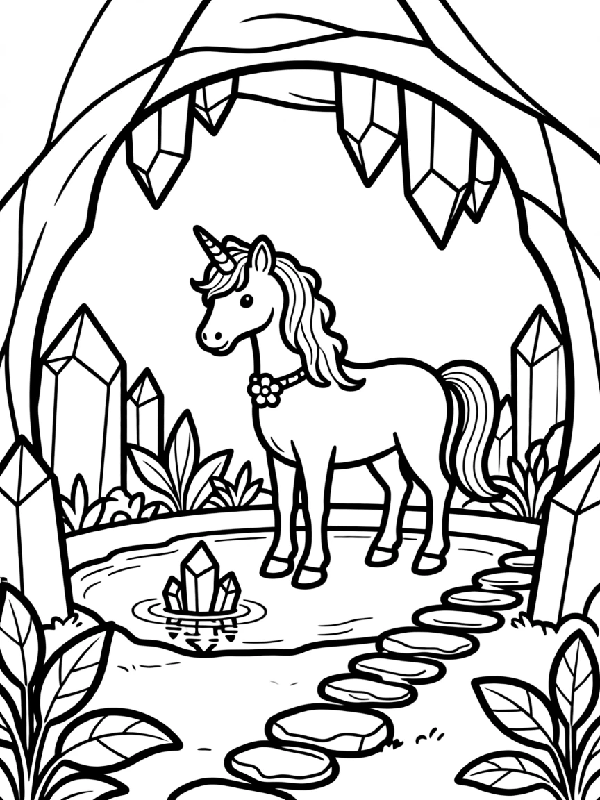 Unicorn home in a crystal cave