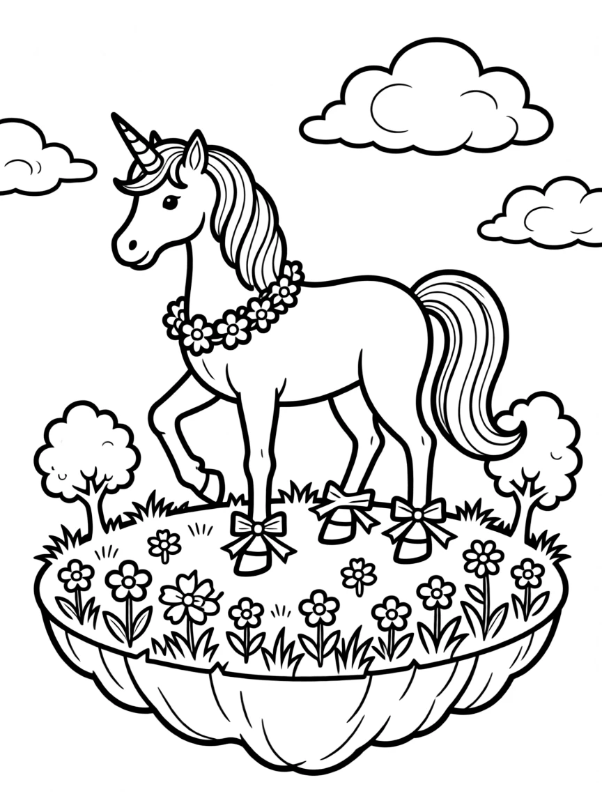 Unicorn in a floating island garden