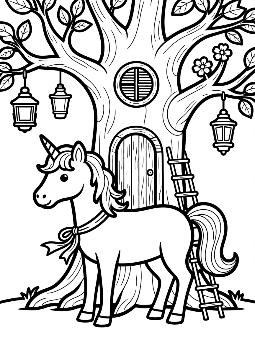 Unicorn in a magical tree house