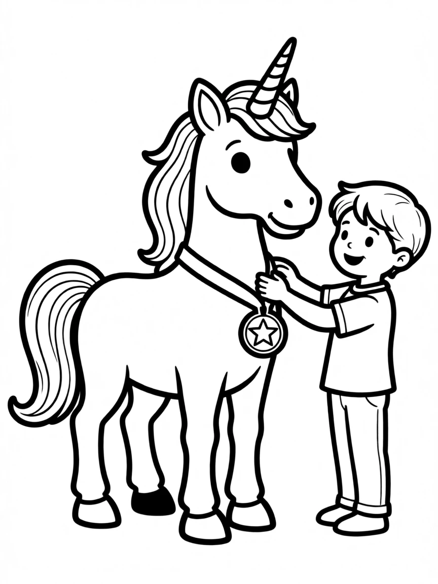 Unicorn receiving a medal