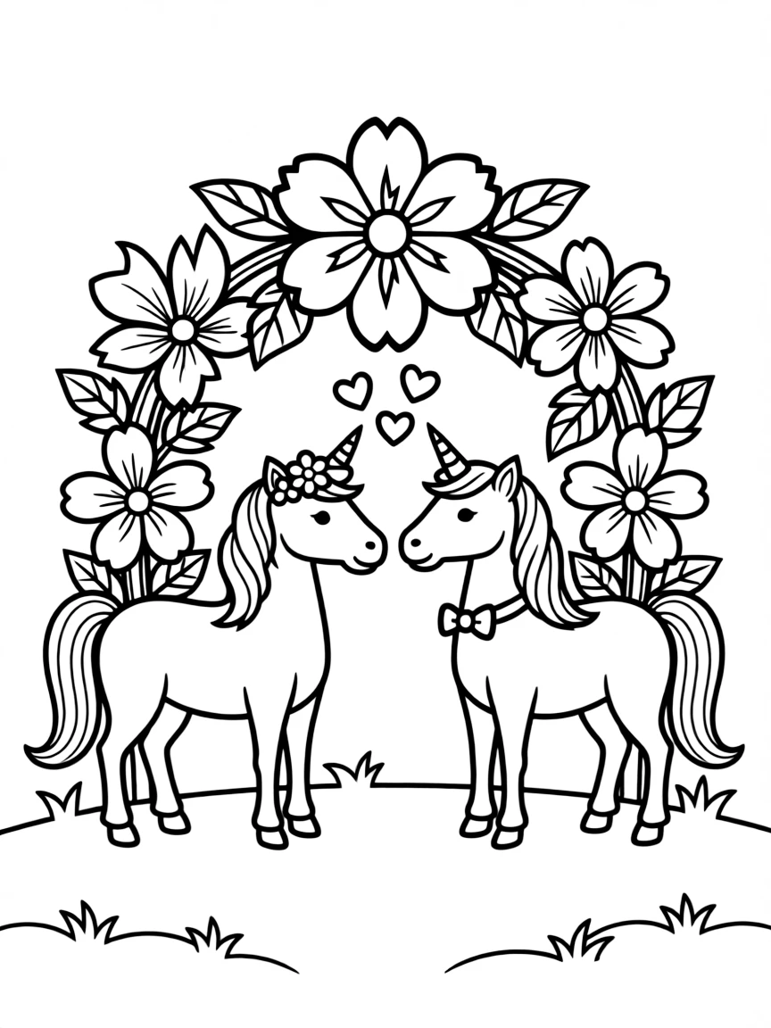 Unicorn wedding with flower arches