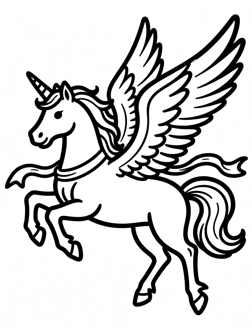 Winged unicorn (alicorn) soaring